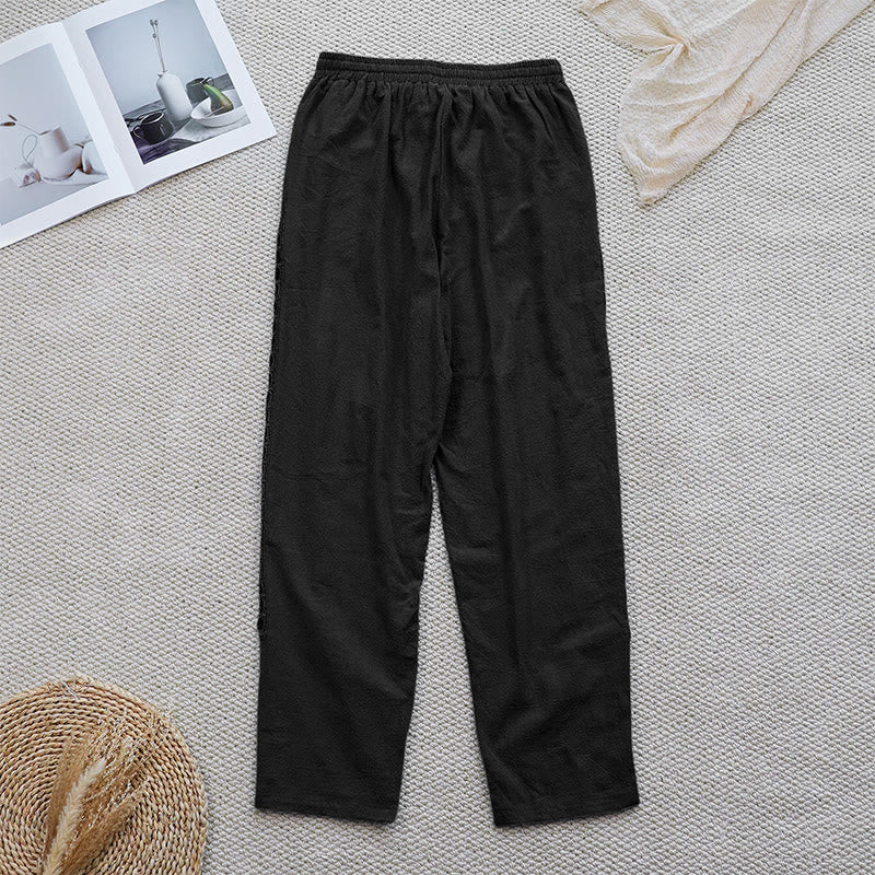 Nimara Ritual Summer Plain Color Splicing Design Cotton Linen Women's Pants With Pockets