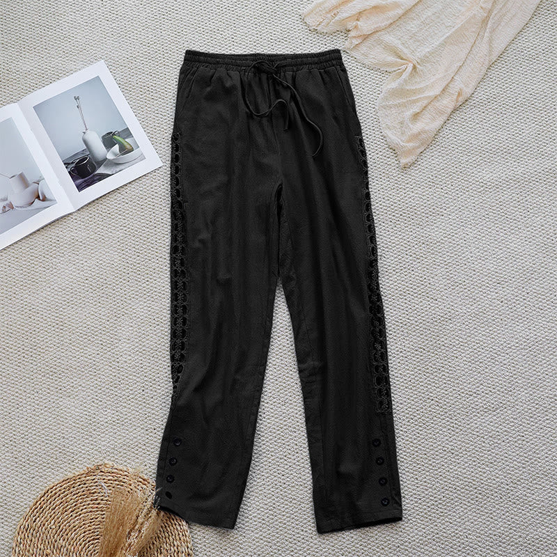 Nimara Ritual Summer Plain Color Splicing Design Cotton Linen Women's Pants With Pockets