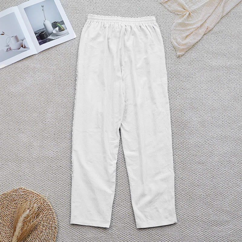 Nimara Ritual Summer Plain Color Splicing Design Cotton Linen Women's Pants With Pockets
