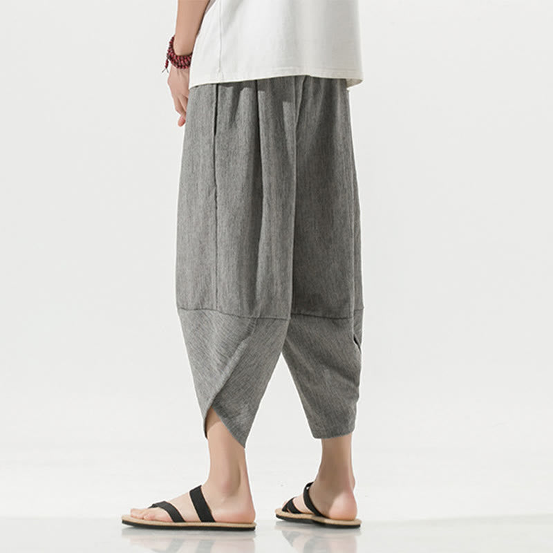 Nimara Ritual Plain Simple Design Drawstring 7-8 Length Linen Men's Harem Pants With Pockets