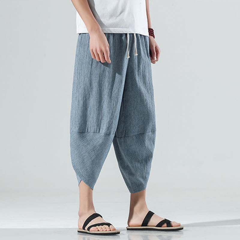 Nimara Ritual Plain Simple Design Drawstring 7-8 Length Linen Men's Harem Pants With Pockets