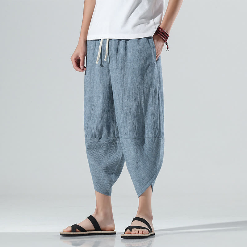 Nimara Ritual Plain Simple Design Drawstring 7-8 Length Linen Men's Harem Pants With Pockets