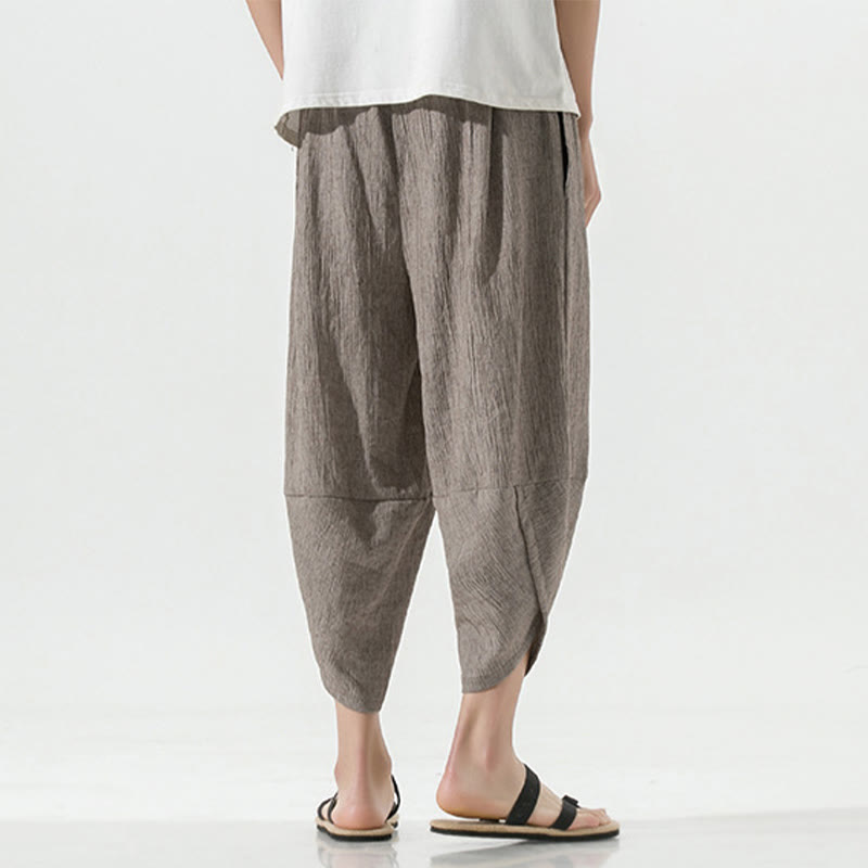 Nimara Ritual Plain Simple Design Drawstring 7-8 Length Linen Men's Harem Pants With Pockets