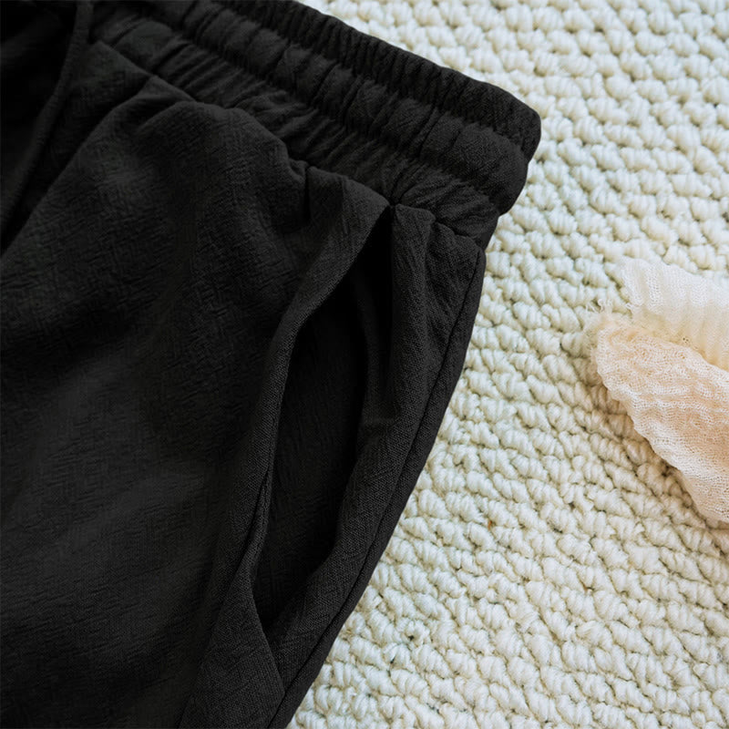 Nimara Ritual Summer Plain Patchwork Design Drawstring Cotton Linen Women's Pants With Pockets