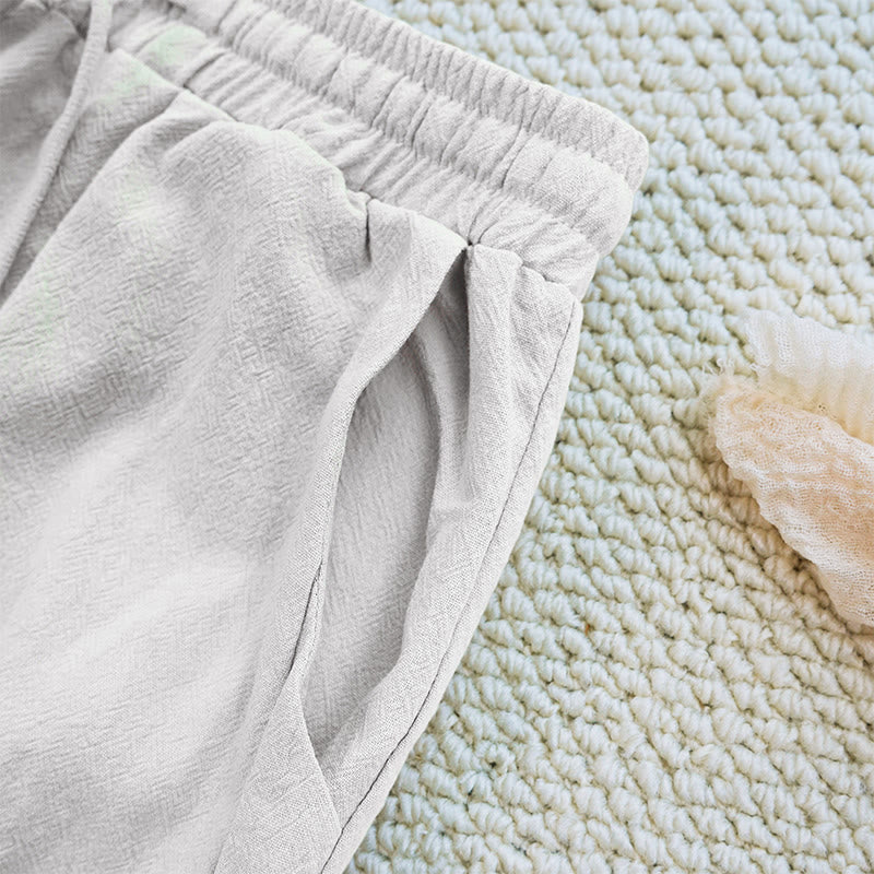 Nimara Ritual Summer Plain Patchwork Design Drawstring Cotton Linen Women's Pants With Pockets