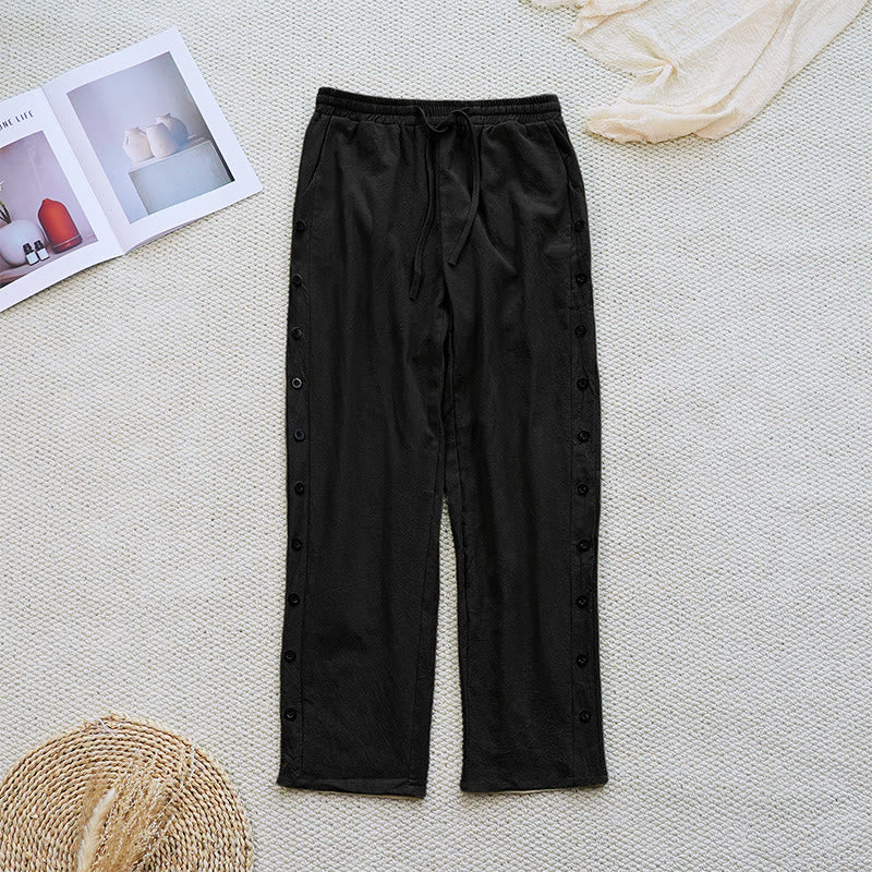 Nimara Ritual Summer Plain Patchwork Design Drawstring Cotton Linen Women's Pants With Pockets