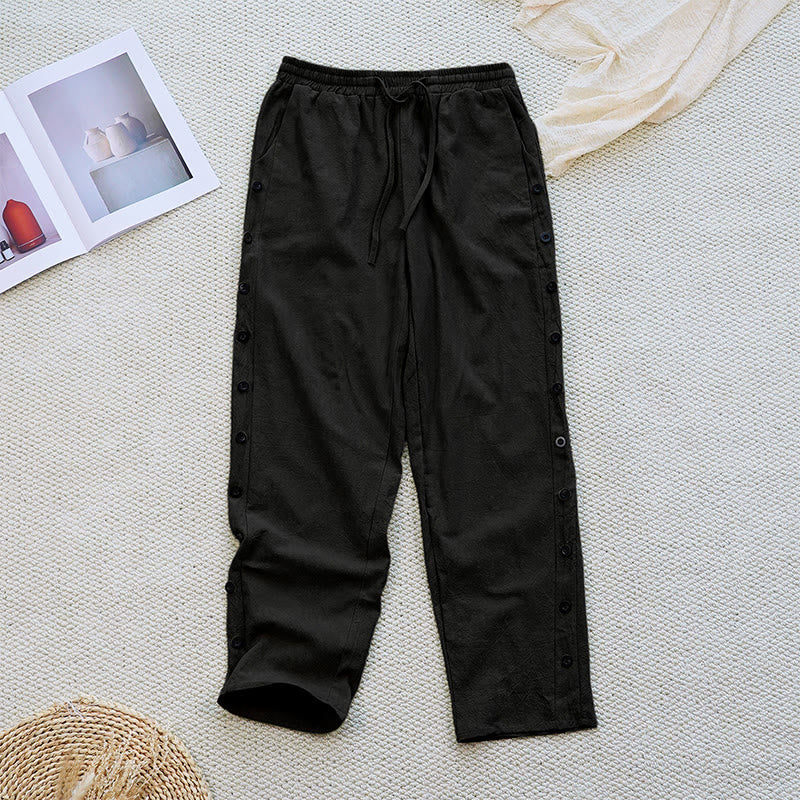 Nimara Ritual Summer Plain Patchwork Design Drawstring Cotton Linen Women's Pants With Pockets