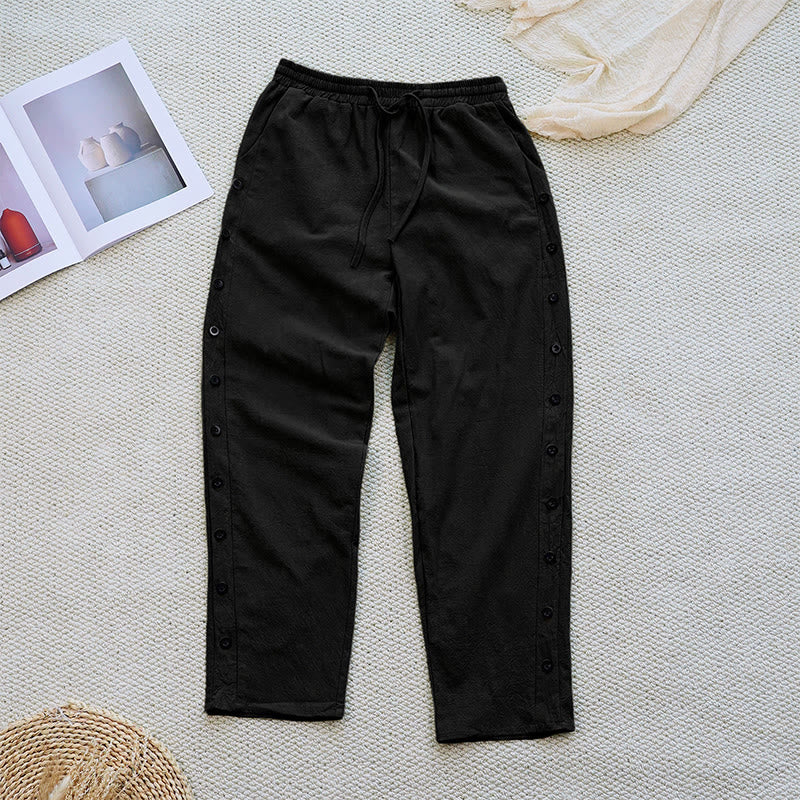 Nimara Ritual Summer Plain Patchwork Design Drawstring Cotton Linen Women's Pants With Pockets