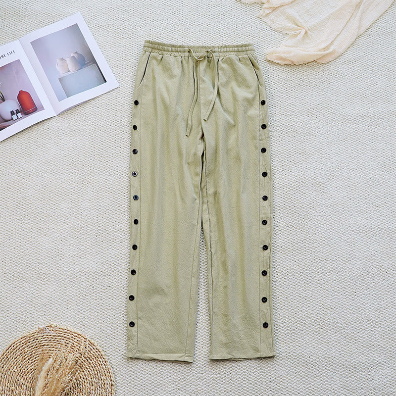 Nimara Ritual Summer Plain Patchwork Design Drawstring Cotton Linen Women's Pants With Pockets