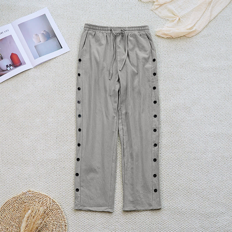 Nimara Ritual Summer Plain Patchwork Design Drawstring Cotton Linen Women's Pants With Pockets