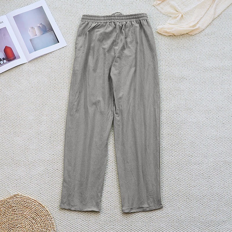 Nimara Ritual Summer Plain Patchwork Design Drawstring Cotton Linen Women's Pants With Pockets