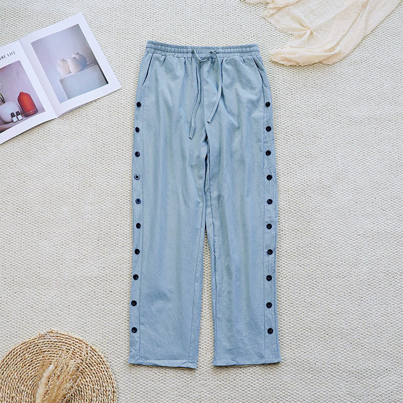 Nimara Ritual Summer Plain Patchwork Design Drawstring Cotton Linen Women's Pants With Pockets