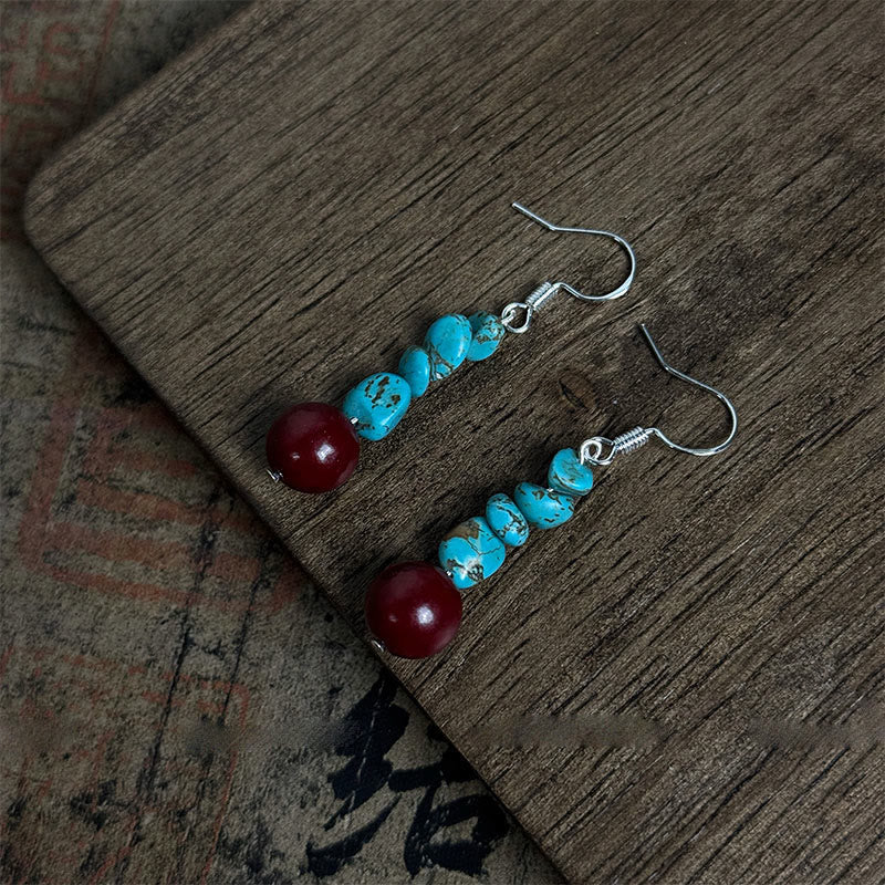 Nimara Ritual Tibetan 925 Sterling Silver Turquoise Cinnabar beads Protection Earrings