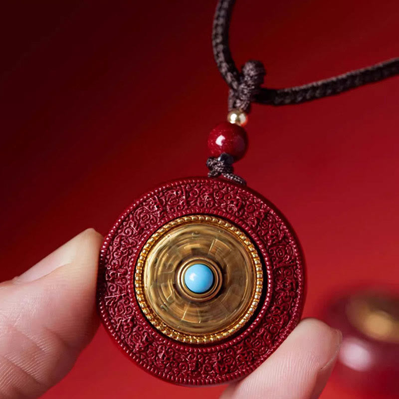 Nimara Ritual Natural Cinnabar Om Mani Padme Hum Rotatable Scripture Yin Yang Pattern Blessing Necklace String Pendant