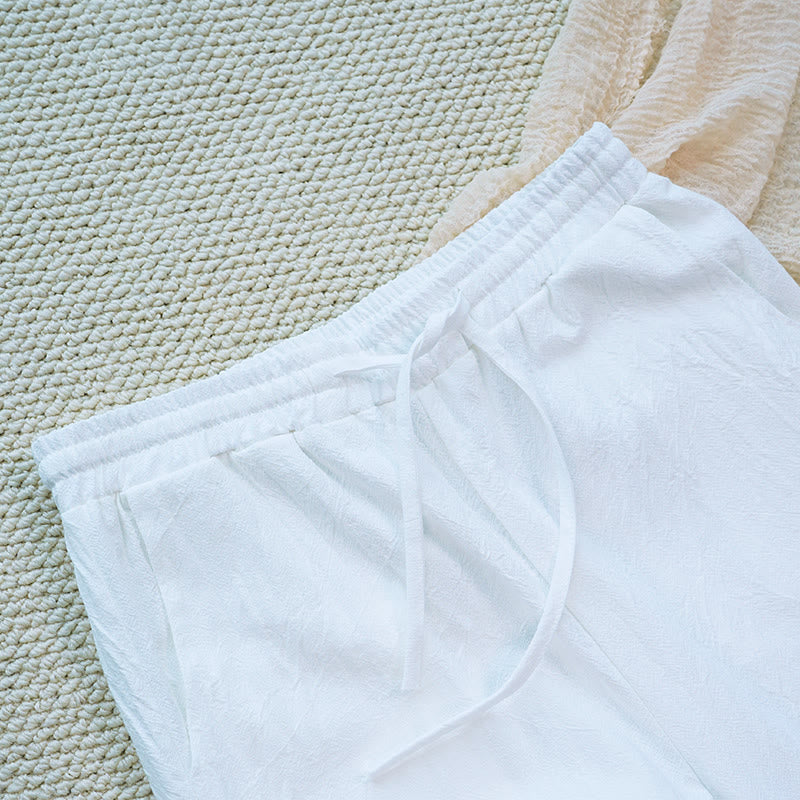 Nimara Ritual Summer Daily FloralWhite Plain Patchwork Lace Design Cotton Linen Women's Pants With Pockets