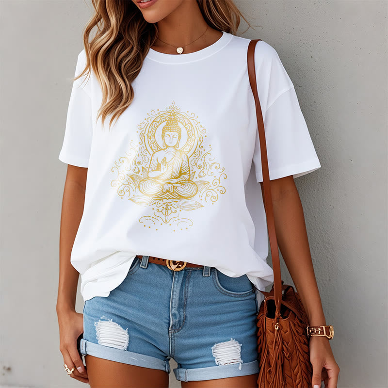 Nimara Ritual Lotus Flower Vines Meditation Buddha Tee T-shirt