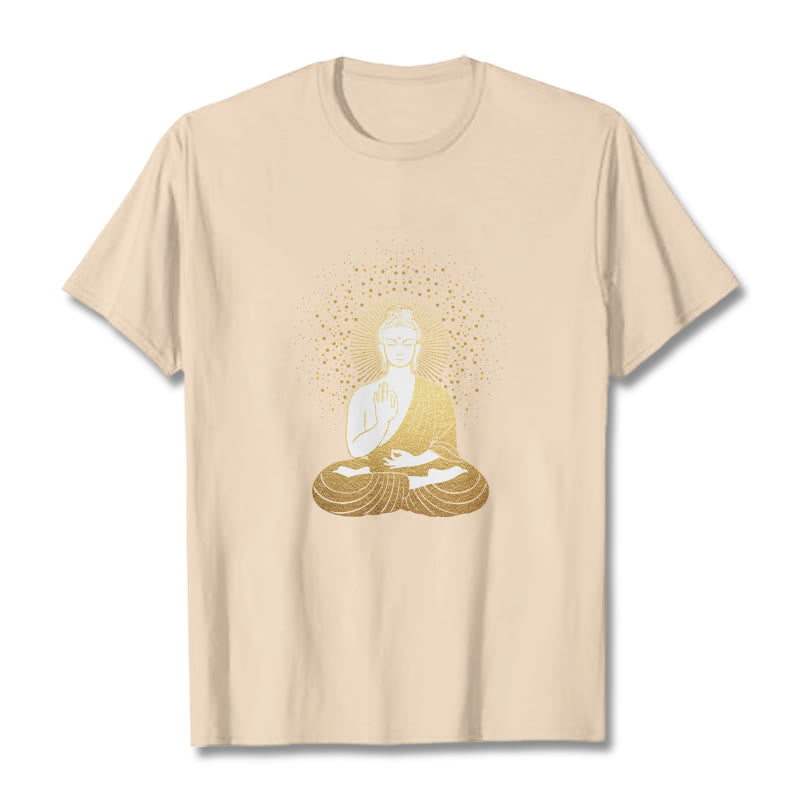 Nimara Ritual Golden Meditation Buddha With Golden Aura Tee T-shirt