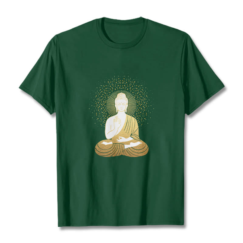 Nimara Ritual Golden Meditation Buddha With Golden Aura Tee T-shirt