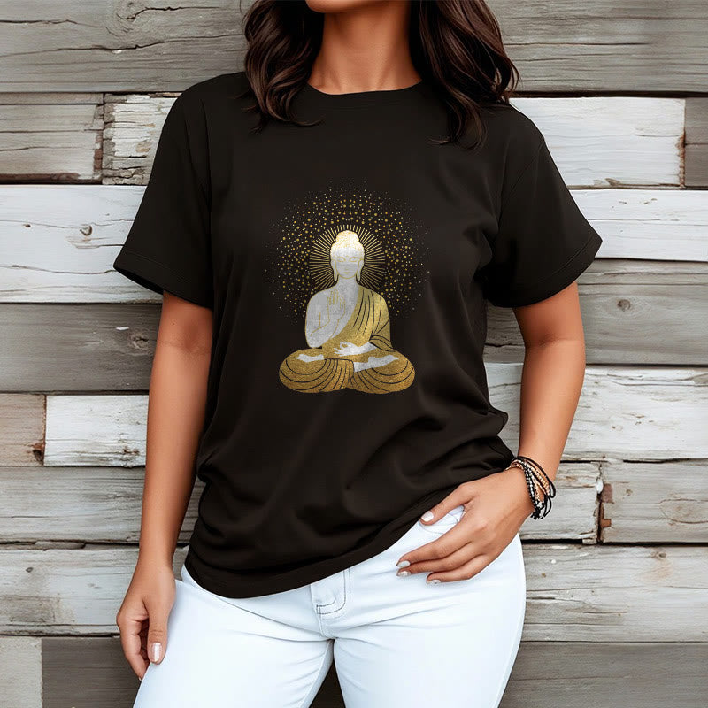 Nimara Ritual Golden Meditation Buddha With Golden Aura Tee T-shirt