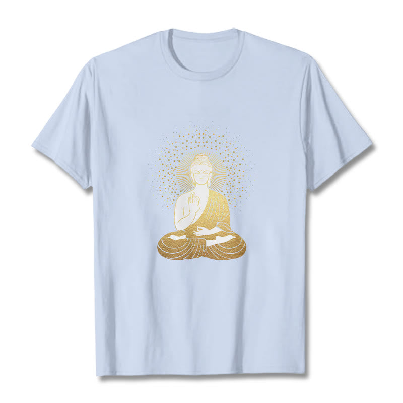 Nimara Ritual Golden Meditation Buddha With Golden Aura Tee T-shirt