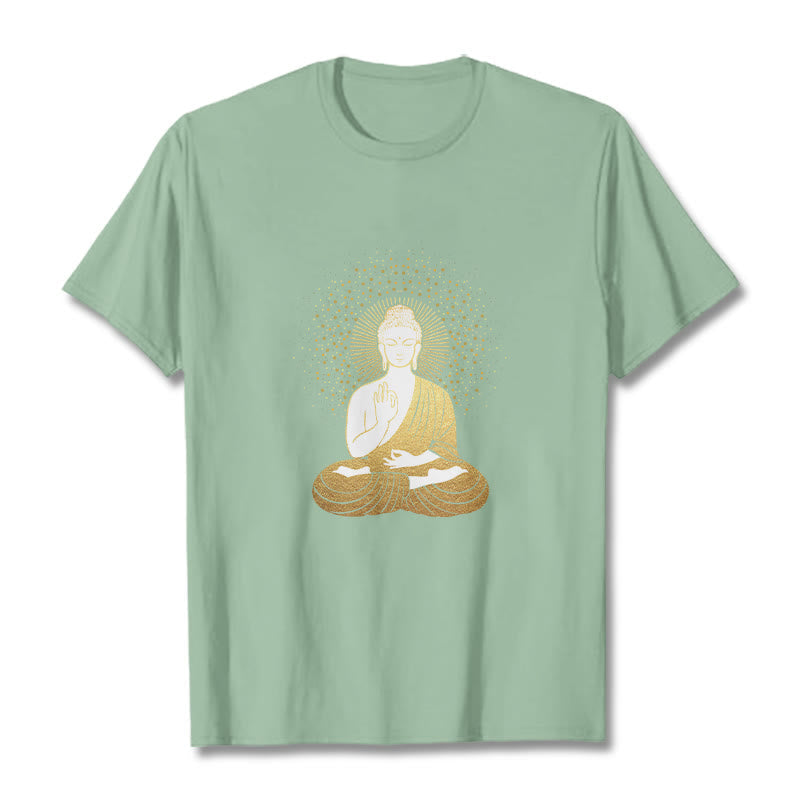 Nimara Ritual Golden Meditation Buddha With Golden Aura Tee T-shirt