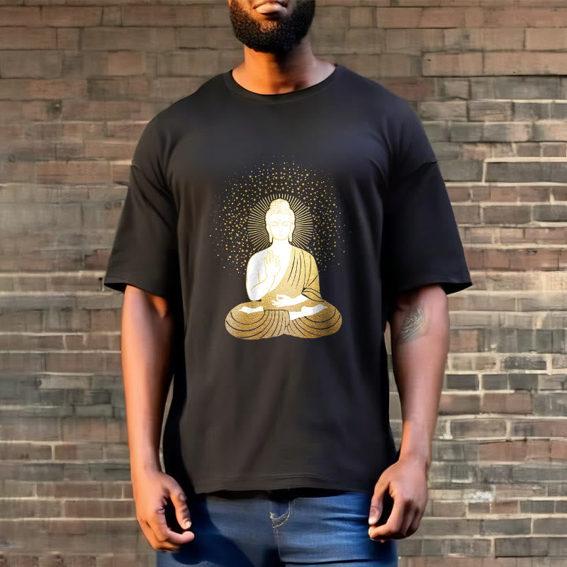 Nimara Ritual Golden Meditation Buddha With Golden Aura Tee T-shirt