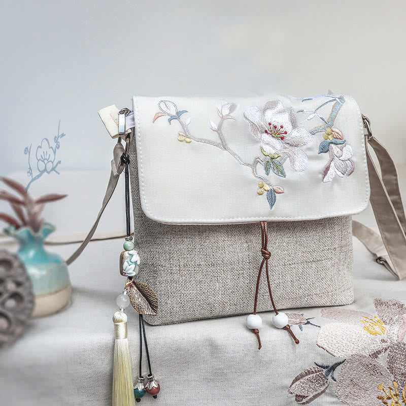Nimara Ritual Handmade Magnolia Embroidered Large Capacity Polyester Canvas Backpack