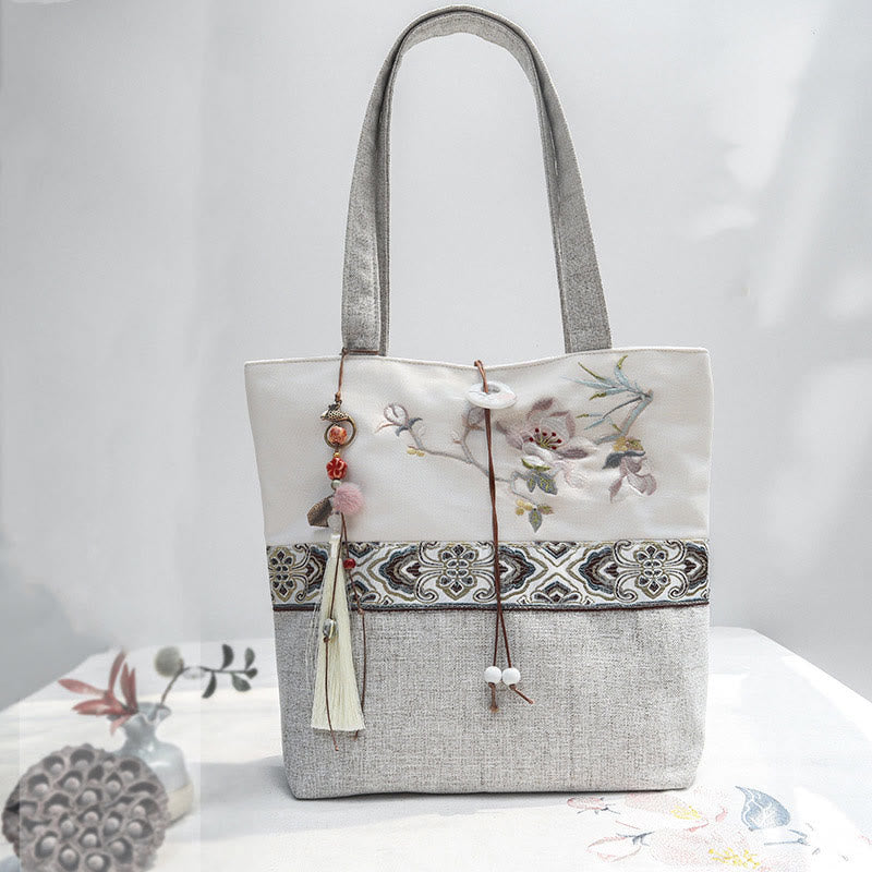 Nimara Ritual Magnolia Embroidery Canvas Polyester Shoulder Bag