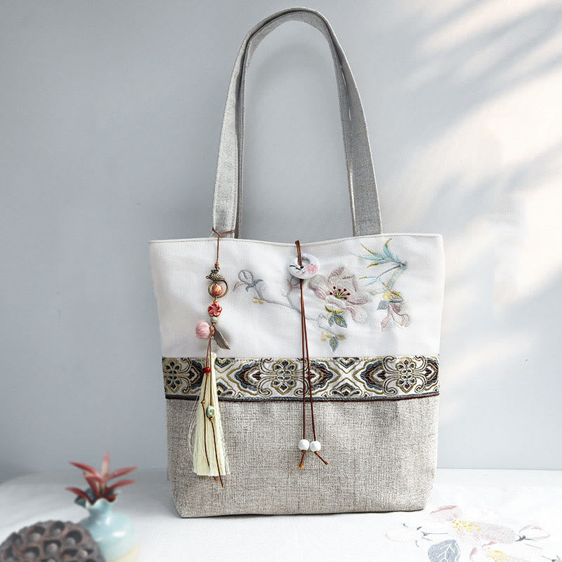 Nimara Ritual Magnolia Embroidery Canvas Polyester Shoulder Bag