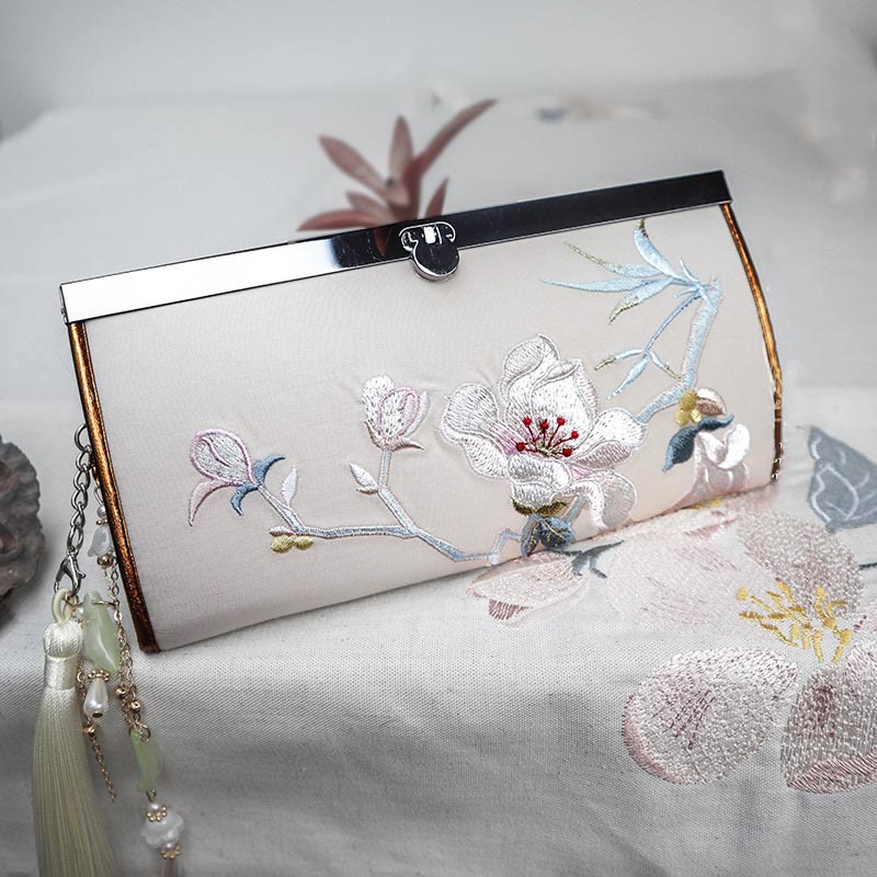 Nimara Ritual Magnolia Flower Double-sided Embroidery Large Capacity Cash Holder Wallet Shopping Purse