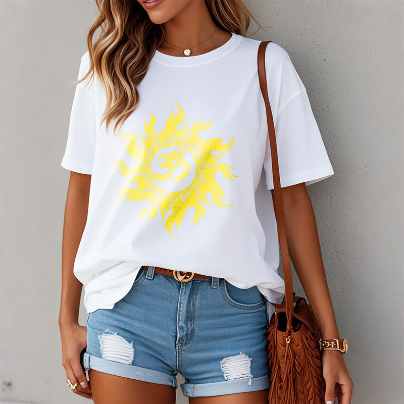 Nimara Ritual OM Mantra Sanskrit Gold Sun Tee T-shirt