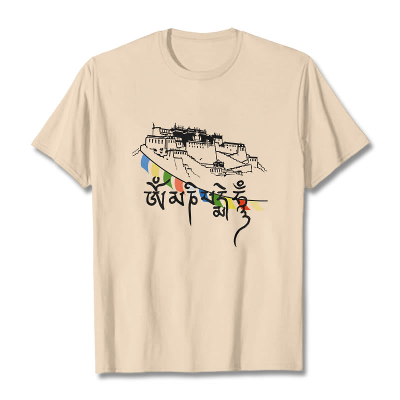 Nimara Ritual Potala Palace Om Mani Padme Hum Prayer Flags Cotton Tee T-shirt