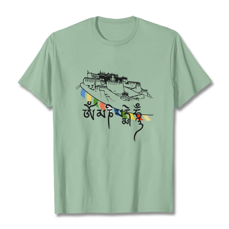 Nimara Ritual Potala Palace Om Mani Padme Hum Prayer Flags Cotton Tee T-shirt