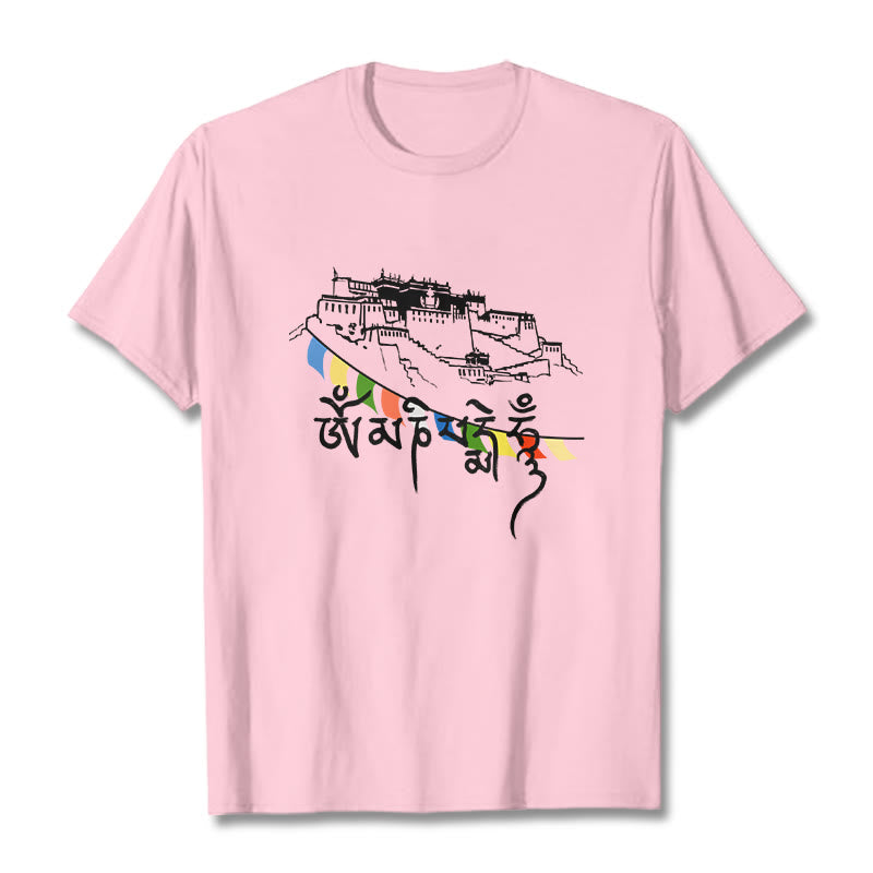 Nimara Ritual Potala Palace Om Mani Padme Hum Prayer Flags Cotton Tee T-shirt