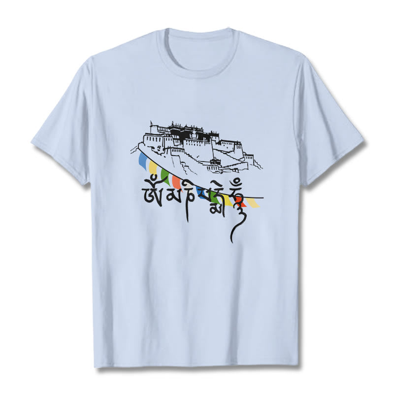Nimara Ritual Potala Palace Om Mani Padme Hum Prayer Flags Cotton Tee T-shirt