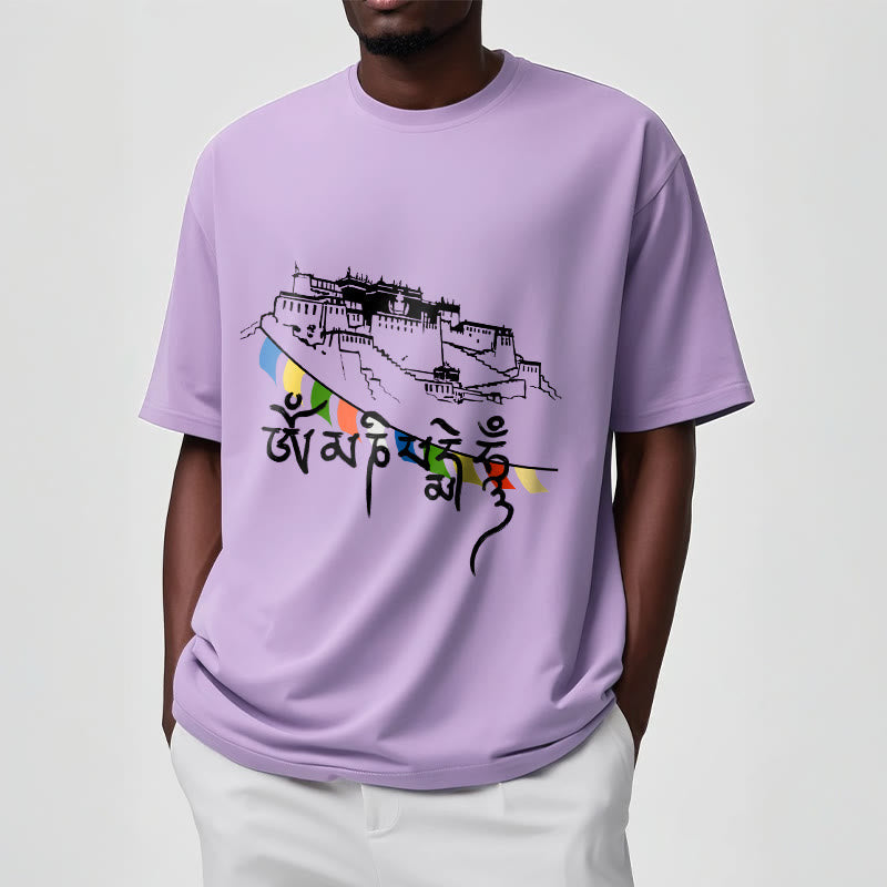 Nimara Ritual Potala Palace Om Mani Padme Hum Prayer Flags Cotton Tee T-shirt