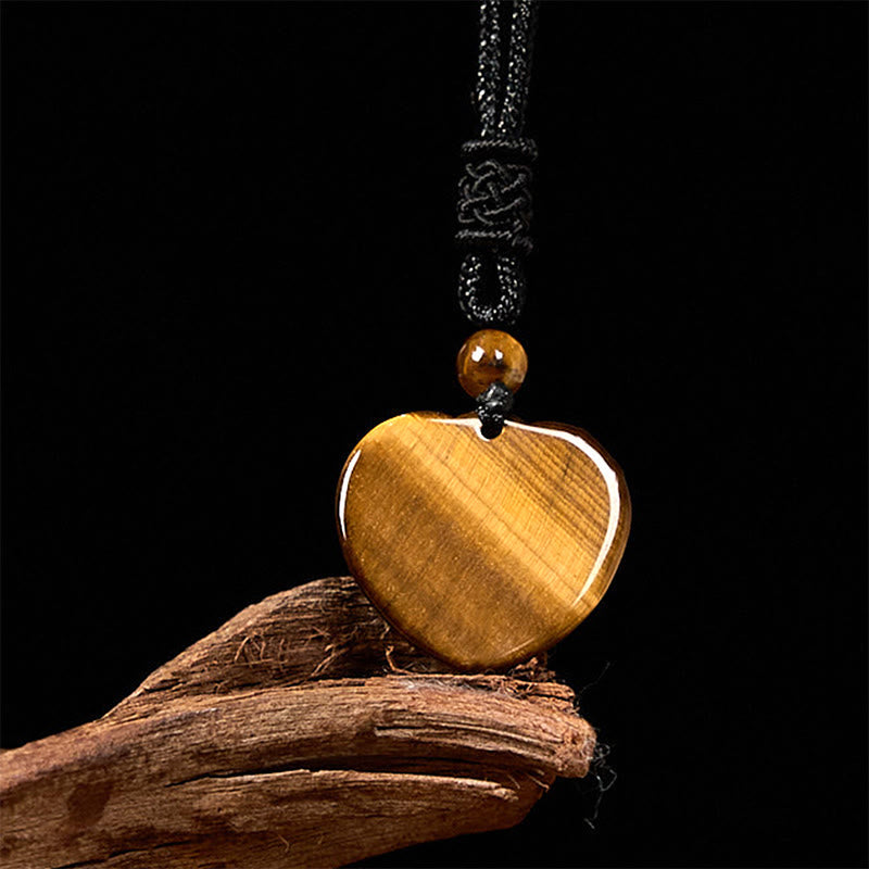 Nimara Ritual Natural Tiger Eye Love Heart Pattern Protection Rope Necklace Pendant