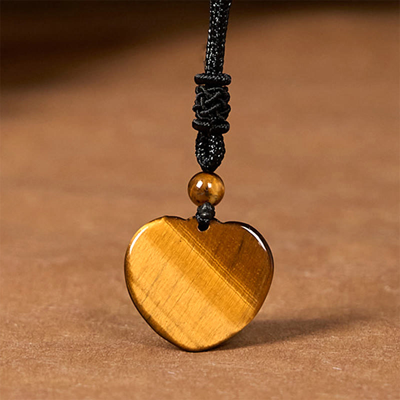 Nimara Ritual Natural Tiger Eye Love Heart Pattern Protection Rope Necklace Pendant