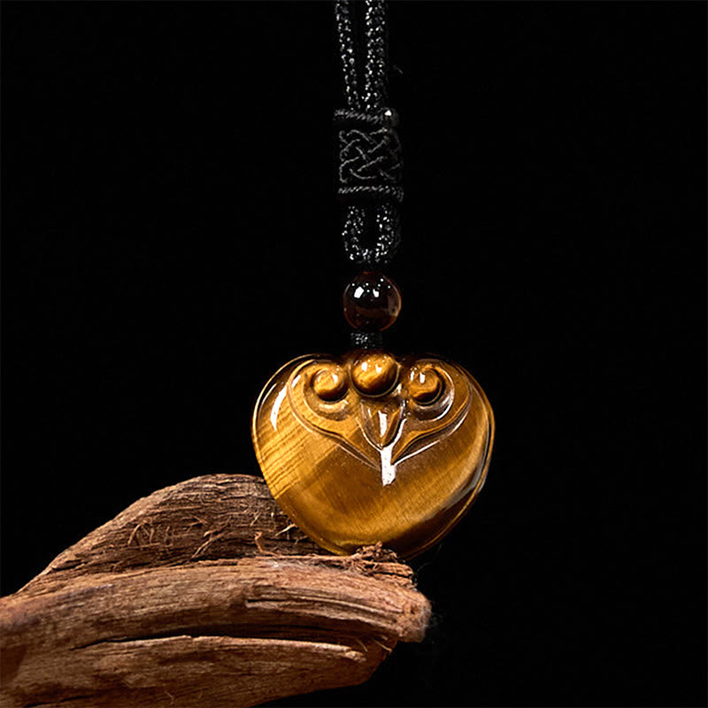 Nimara Ritual Natural Tiger Eye Love Heart Pattern Protection Rope Necklace Pendant