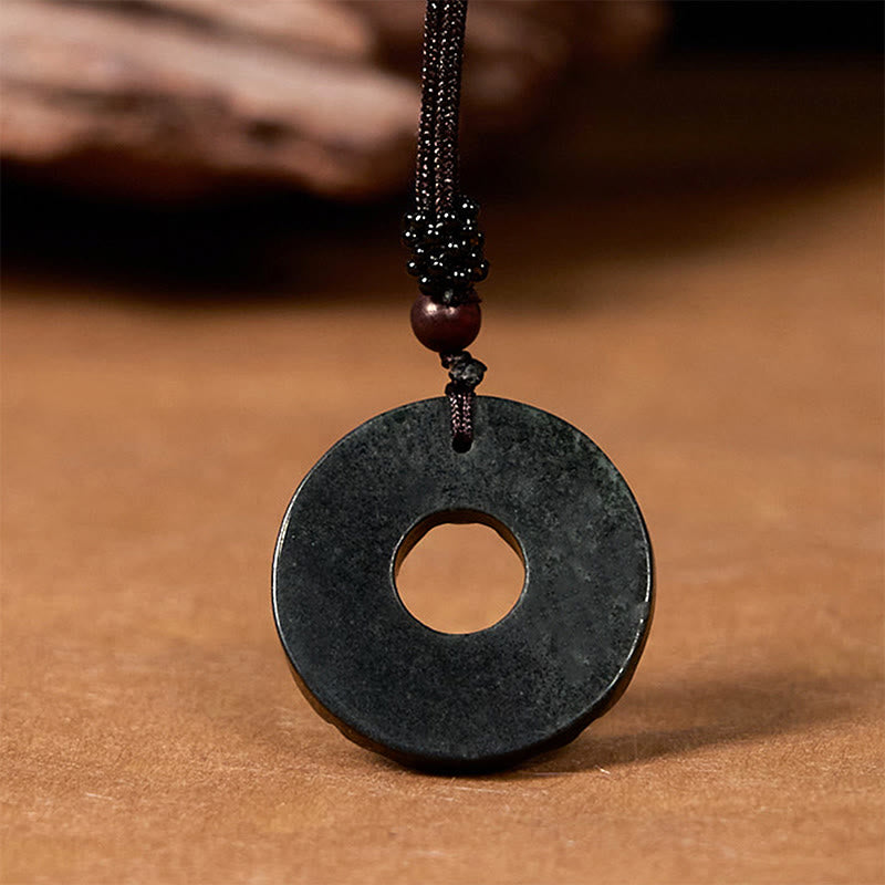 Nimara Ritual Tibetan Nanyang Black-Green Jade PiXiu Peace Buckle Protection Necklace Pendant