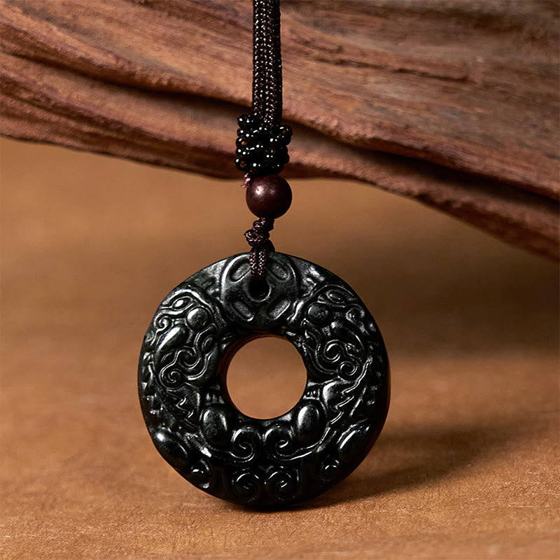 Nimara Ritual Tibetan Nanyang Black-Green Jade PiXiu Peace Buckle Protection Necklace Pendant