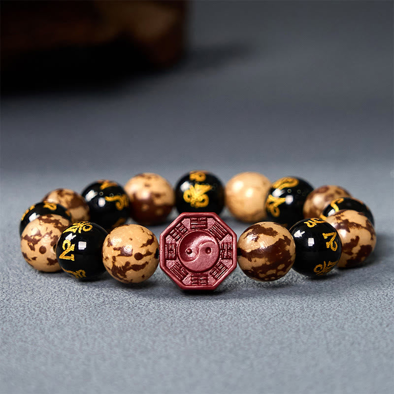 Nimara Ritual Bodhi Seed Om Mani Padme Hum Bagua Yin Yang Cinnabar Carved Calm Bracelet