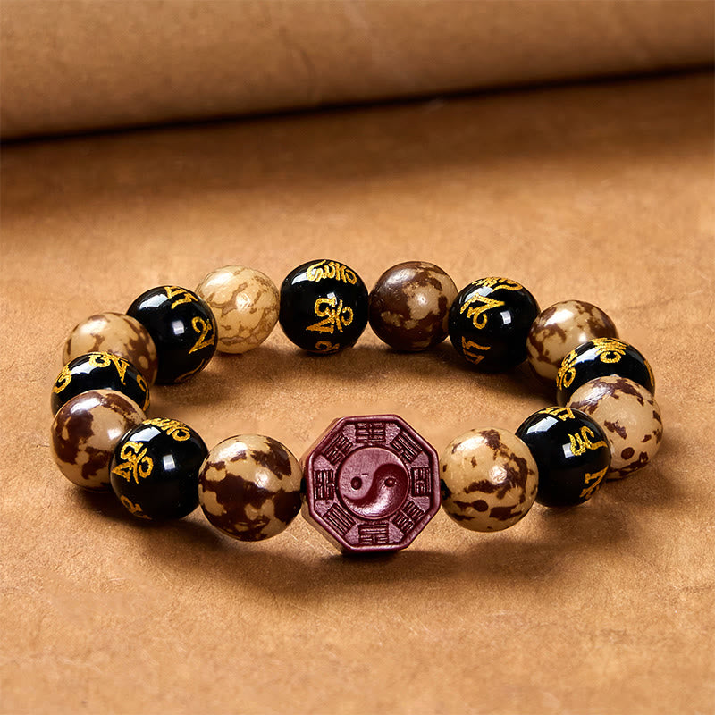 Nimara Ritual Bodhi Seed Om Mani Padme Hum Bagua Yin Yang Cinnabar Carved Calm Bracelet