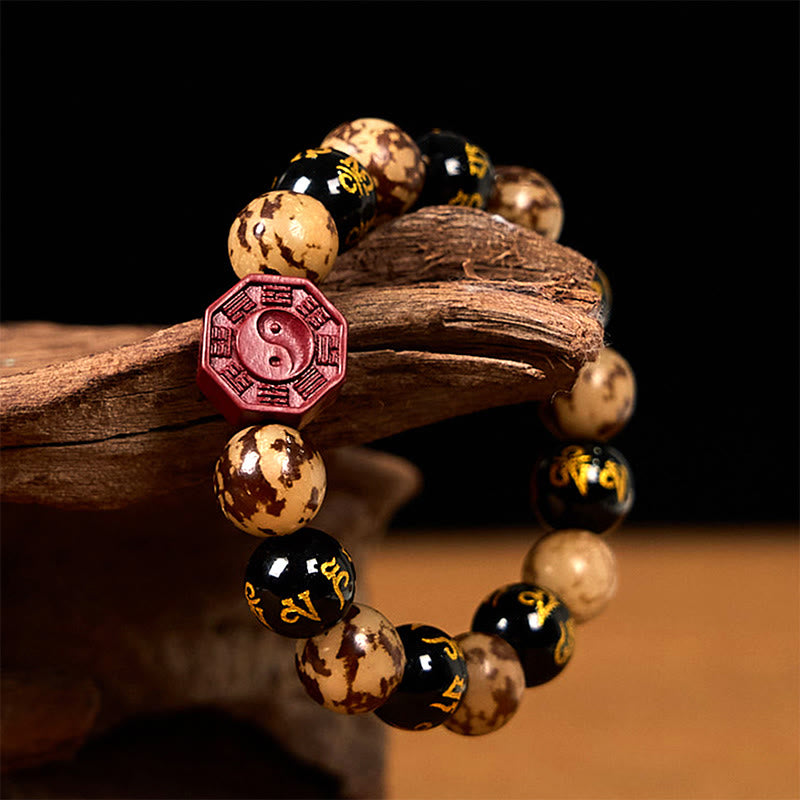 Nimara Ritual Bodhi Seed Om Mani Padme Hum Bagua Yin Yang Cinnabar Carved Calm Bracelet