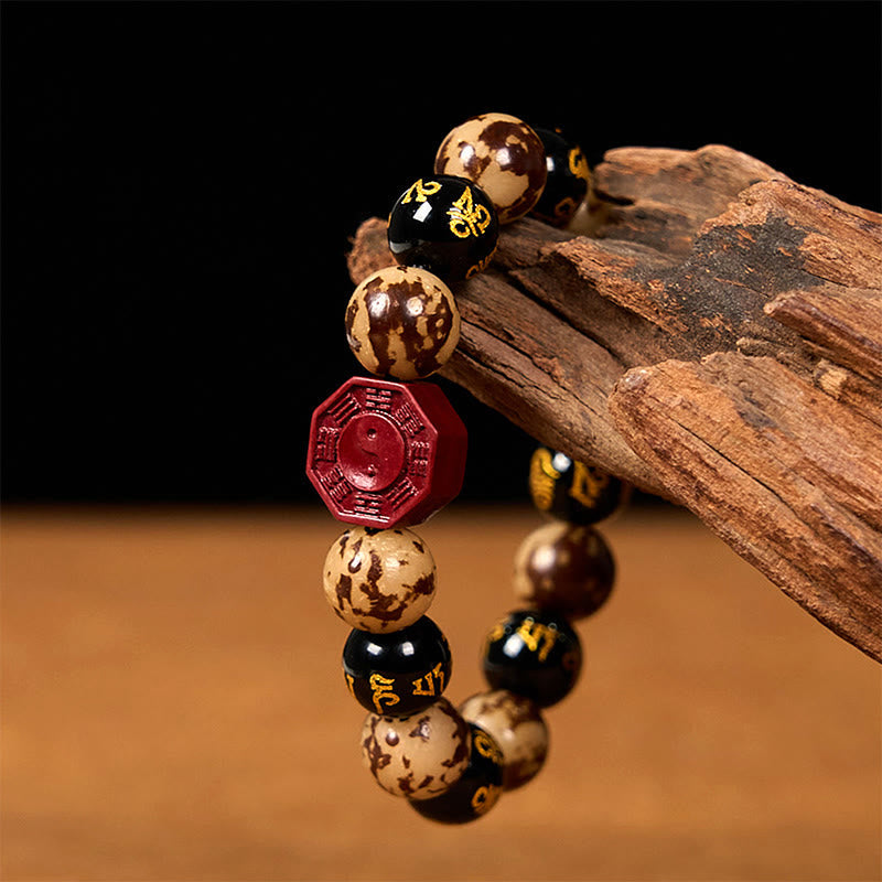 Nimara Ritual Bodhi Seed Om Mani Padme Hum Bagua Yin Yang Cinnabar Carved Calm Bracelet