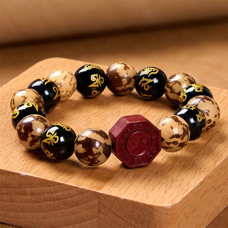 Nimara Ritual Bodhi Seed Om Mani Padme Hum Bagua Yin Yang Cinnabar Carved Calm Bracelet