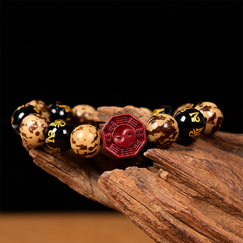Nimara Ritual Bodhi Seed Om Mani Padme Hum Bagua Yin Yang Cinnabar Carved Calm Bracelet