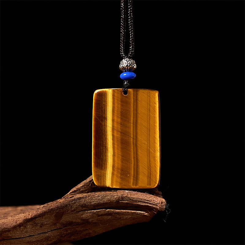 Nimara Ritual Natural Tiger Eye Square Tiger Pattern Protection Rope Necklace Pendant