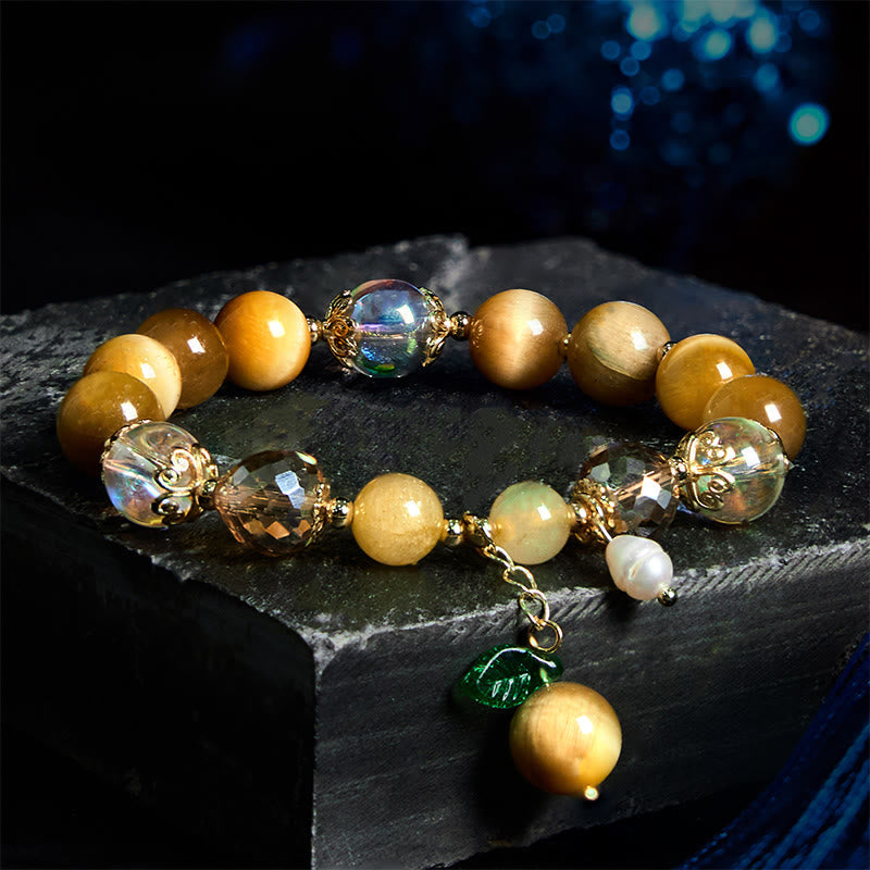 Nimara Ritual Natural Tiger Eye Beads Green Leaf Courage Bracelet
