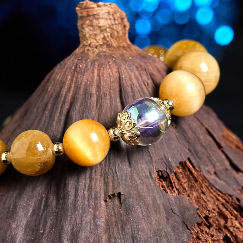 Nimara Ritual Natural Tiger Eye Beads Green Leaf Courage Bracelet